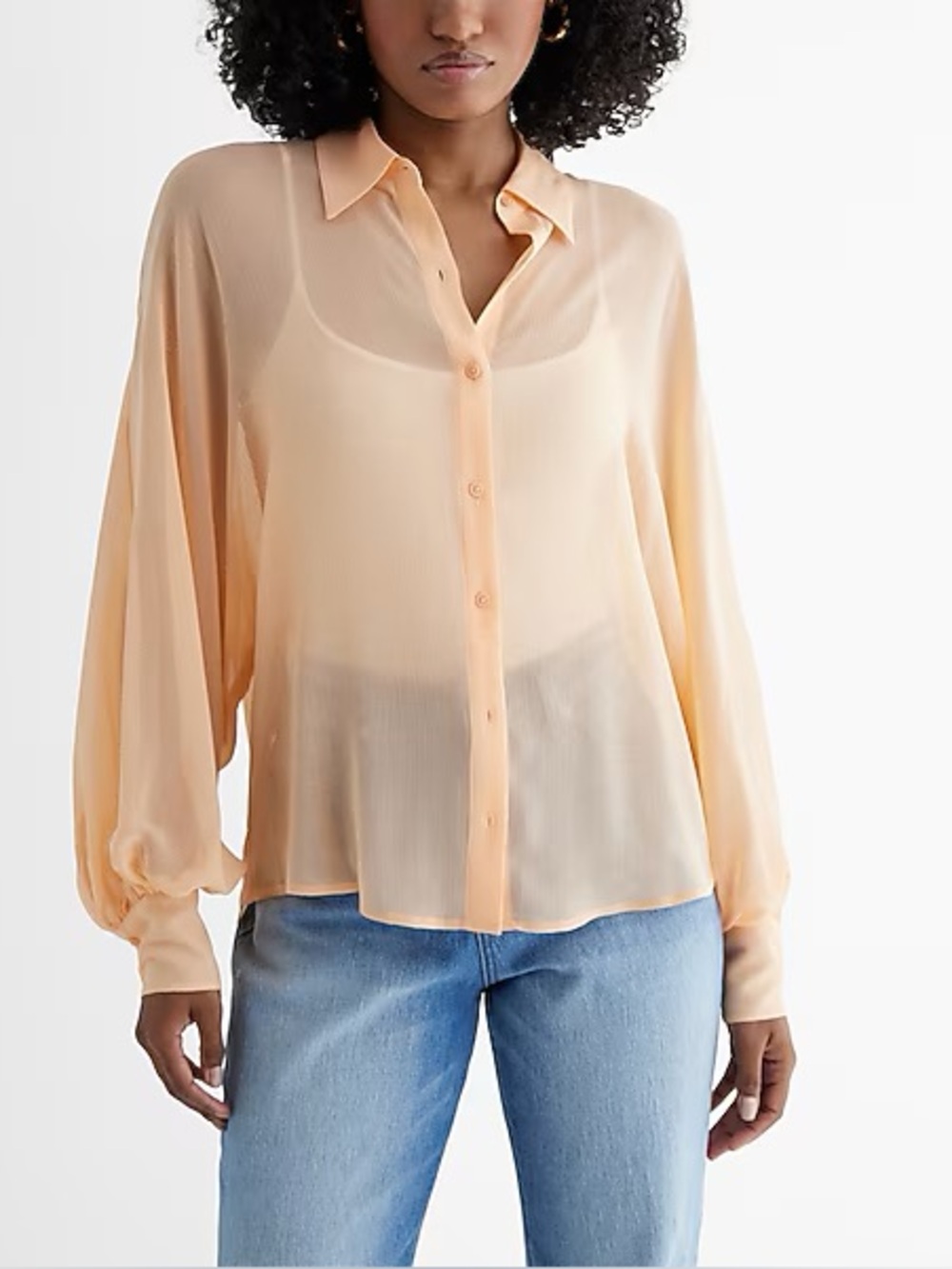 🆕 NWT Express Sheer Dolman Long Sleeve Button Up Shirt